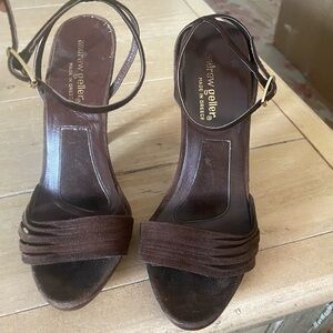 ANDREW GELLER BROWN SUEDE ANKLE STRAP HEELS